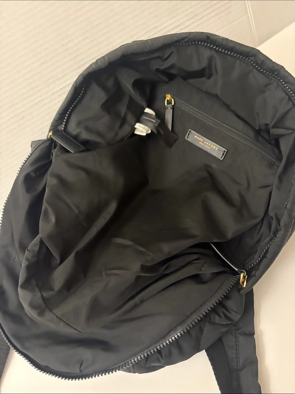 Authentic Marc Jacobs Black Quilted Nylon Mini Backpack with Gold Hardware
